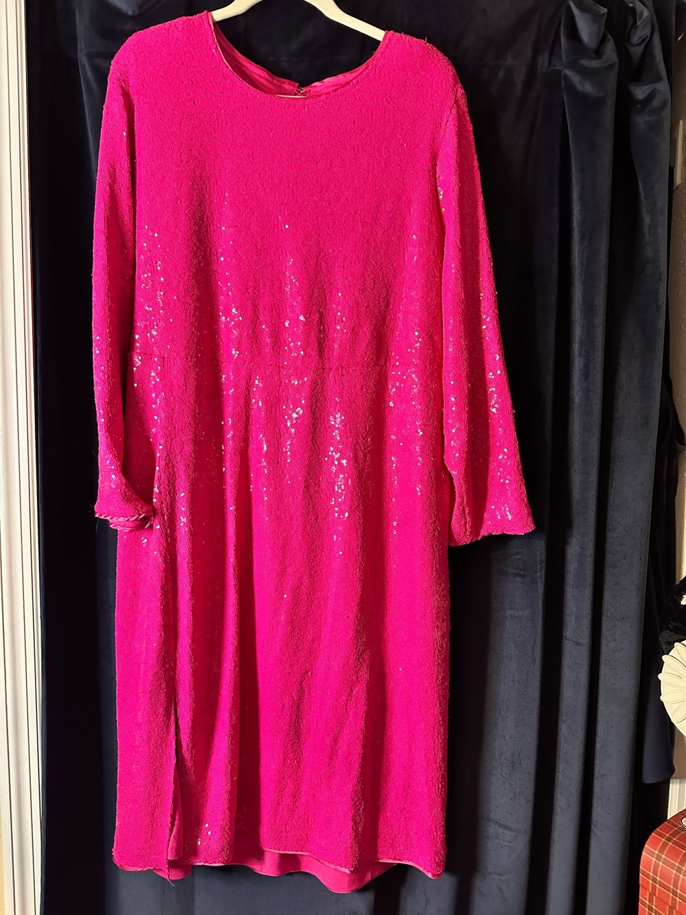 Torrid Bright Pink Sequin Long-Sleeve Shift Dress